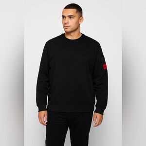 HUGO Boss Black Crewneck Sweatshirt XXL Red Logo Patch Pullover Streetwear